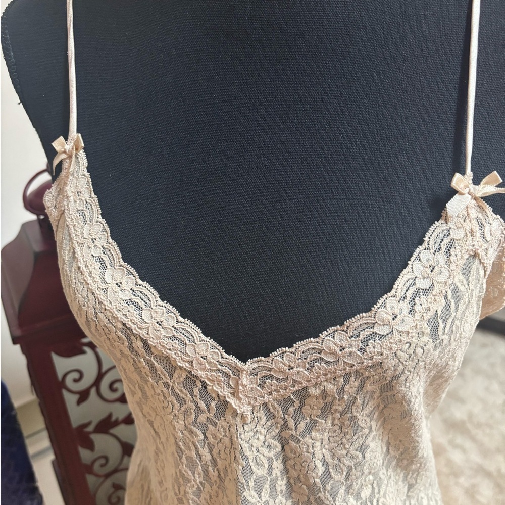 MORGAN TAYLOR INTIMIDATES Cream Bow Lace Slip Dress Sleep Wear PJ’s Size L - Picture 11 of 13